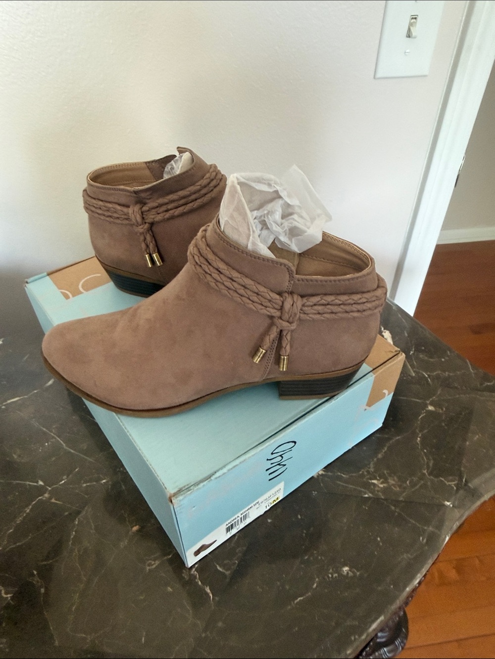 Life Stride Taupe Braided Suede Ankle Boots